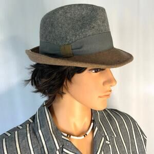 Bettina Italy Wool Fedora Hat Brown Gray Two Tone Minimalist Euro Style